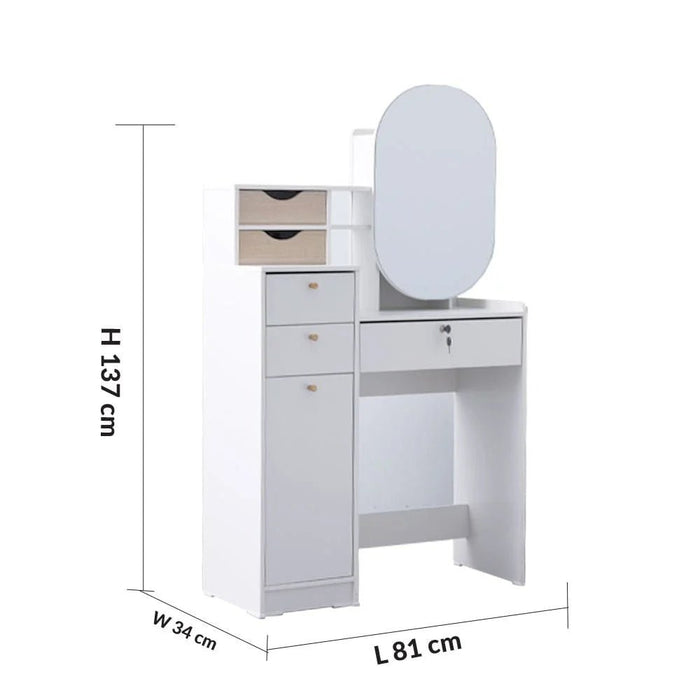 Barbados Dresser with Sliding Mirror - White/Oak - With 2-Year Warranty