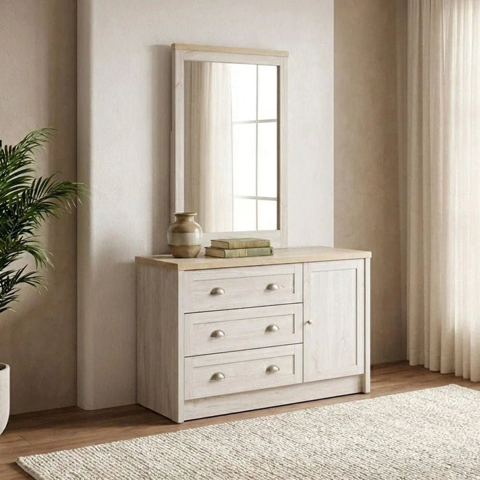 Cambridge 3-Drawers+1Door Master Dresser With Mirror-Oak & White Oak