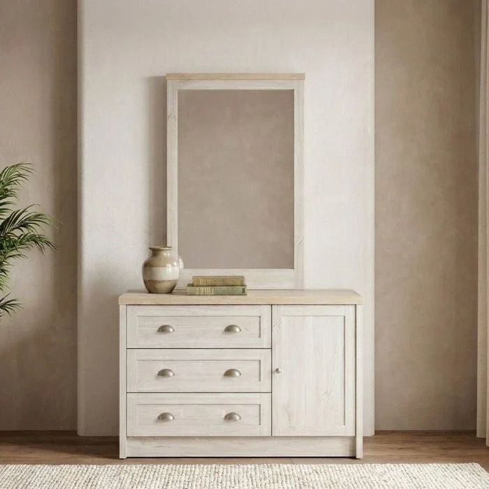 Cambridge 3-Drawers+1Door Master Dresser With Mirror-Oak & White Oak