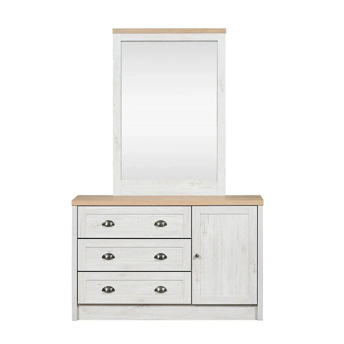 Cambridge 3-Drawers+1Door Master Dresser With Mirror-Oak & White Oak