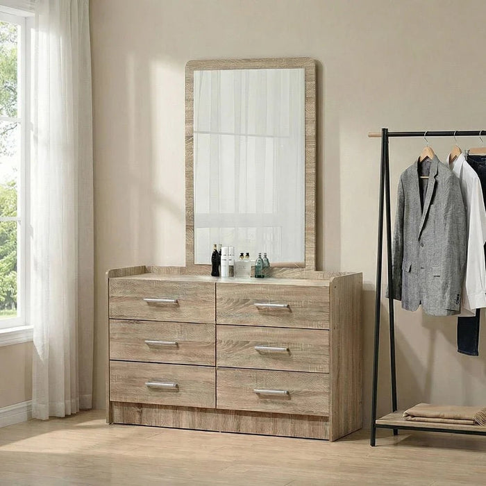 Supreme 6-Drawer Master Dresser with Mirror-French Sonoma Oak-With 2-Year Warranty