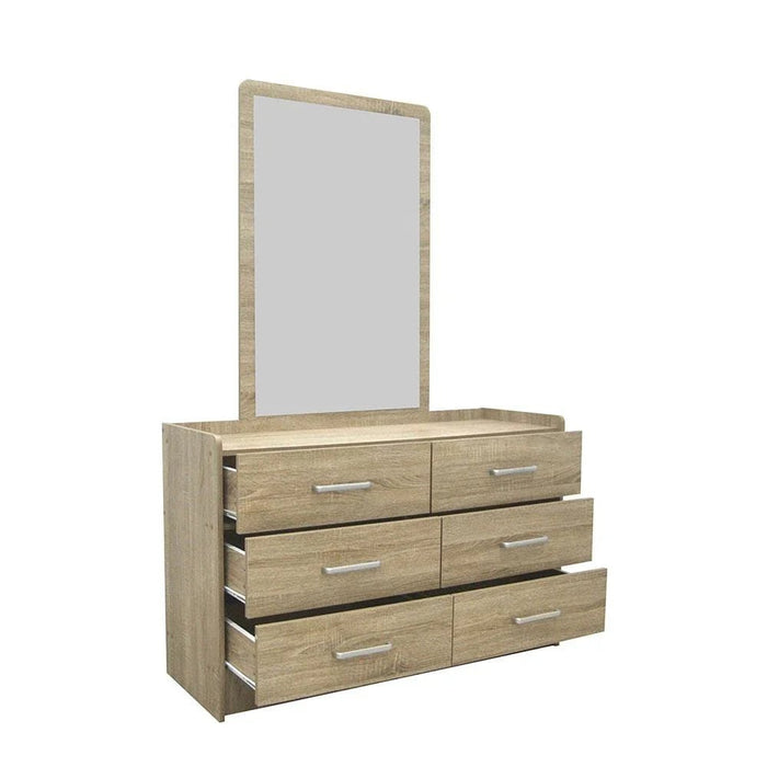 Supreme 6-Drawer Master Dresser with Mirror-French Sonoma Oak-With 2-Year Warranty