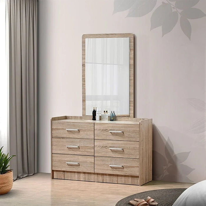 Supreme 6-Drawer Master Dresser with Mirror-French Sonoma Oak-With 2-Year Warranty