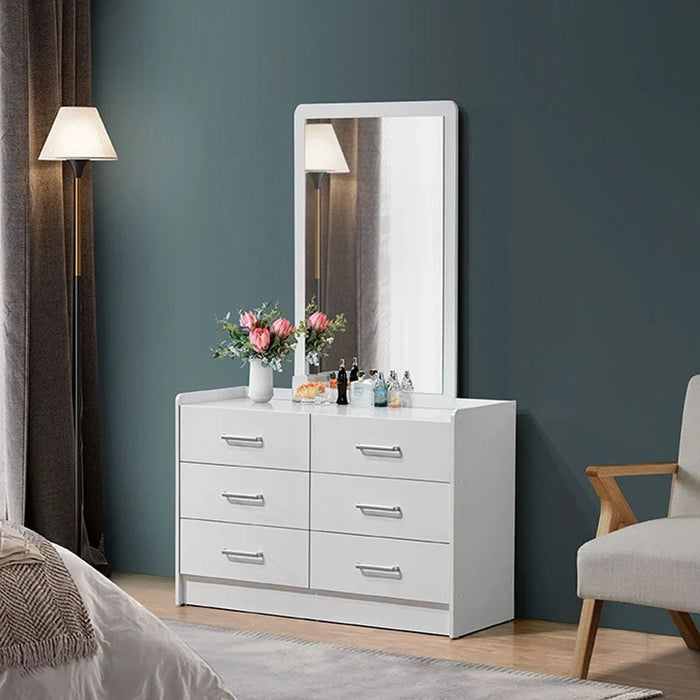 Supreme 6-Drawer Master Dresser with Mirror-White-With 2-Year Warranty