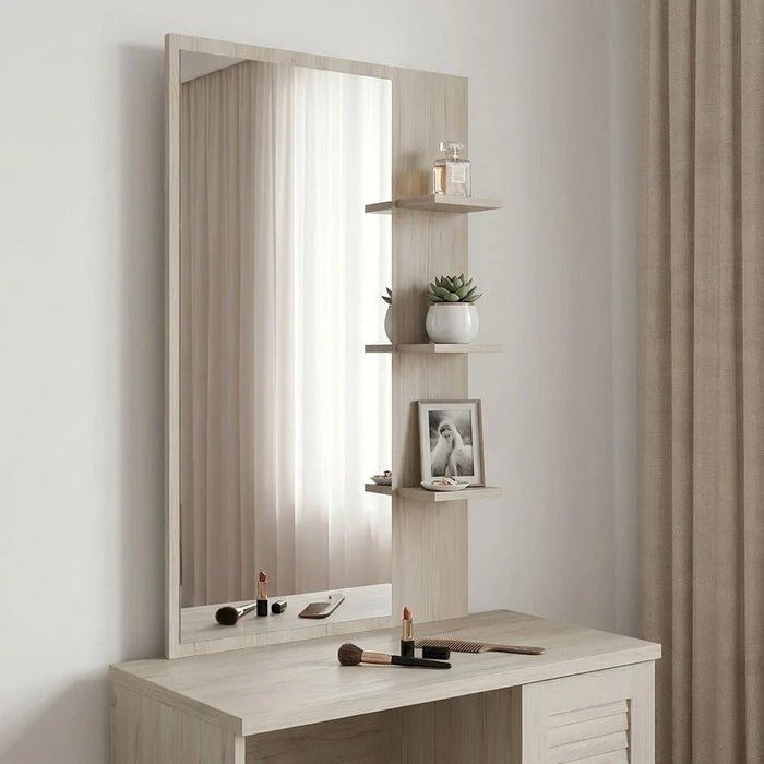 Zenith Tall Dresser with Mirror and Stool - White Oak/Cement - With 2-Year Warranty
