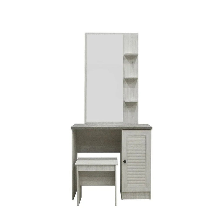 Zenith Tall Dresser with Mirror and Stool - White Oak/Cement - With 2-Year Warranty