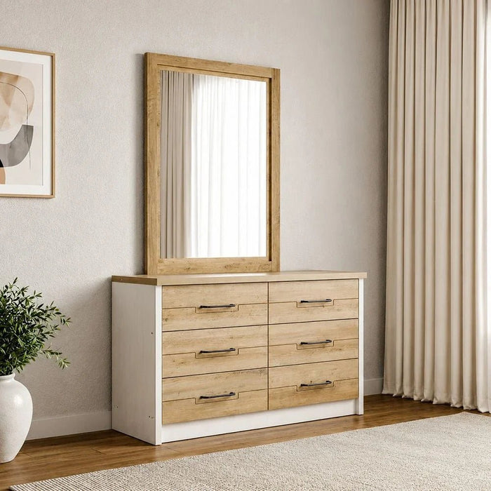Swann 6-Drawer Master Dresser with Mirror - Summer Oak/Pearl White - With 2-Year Warranty