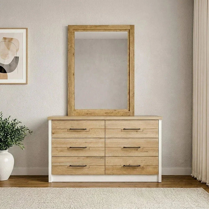 Swann 6-Drawer Master Dresser with Mirror - Summer Oak/Pearl White - With 2-Year Warranty