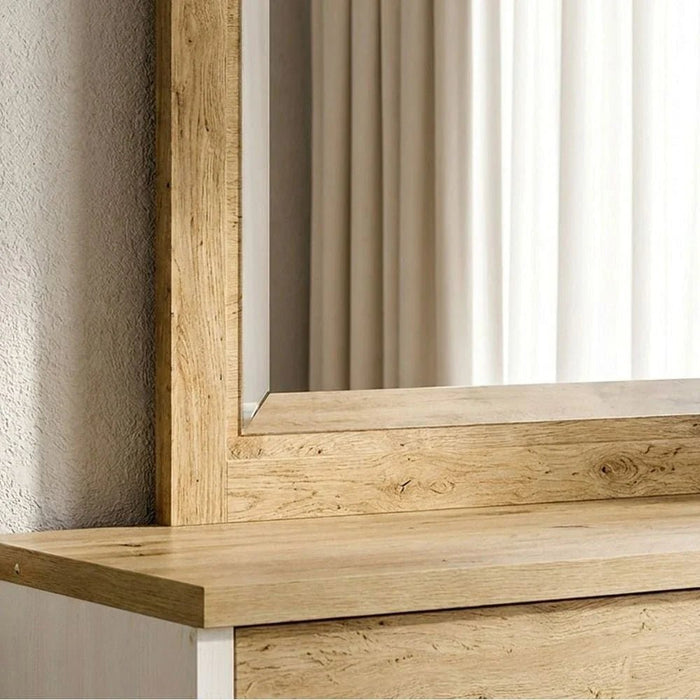 Swann 6-Drawer Master Dresser with Mirror - Summer Oak/Pearl White - With 2-Year Warranty