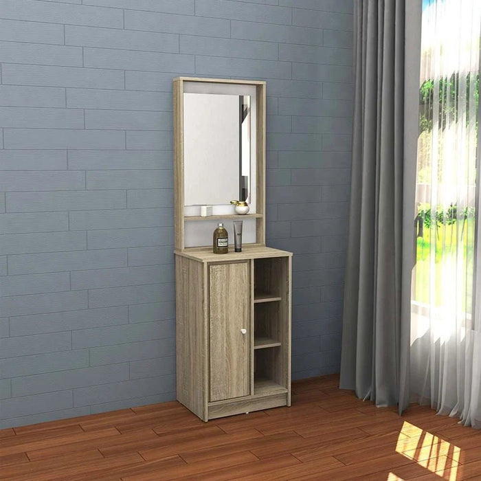 Kinder 1-Door Open Shelf Tall Dresser with Mirror-White & Sonoma Oak-With 2-Year Warranty