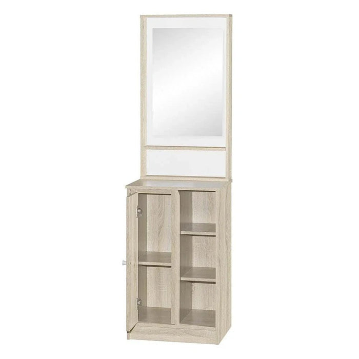 Kinder 1-Door Open Shelf Tall Dresser with Mirror-White & Sonoma Oak-With 2-Year Warranty