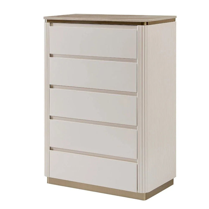 Ashton Chest of 5 Drawers - Beige/Brushed Gold - With 2-Year Warranty
