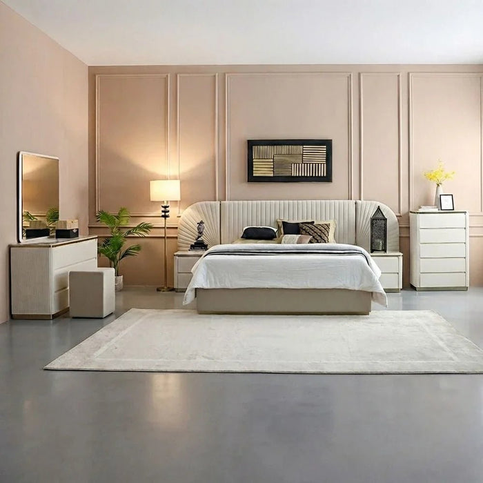 Ashton Chest of 5 Drawers - Beige/Brushed Gold - With 2-Year Warranty