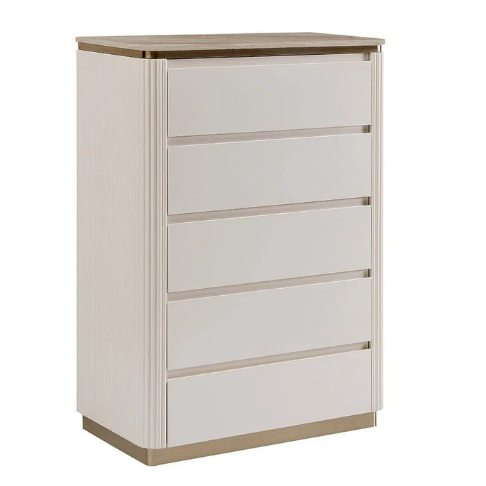 Ashton Chest of 5 Drawers - Beige/Brushed Gold - With 2-Year Warranty