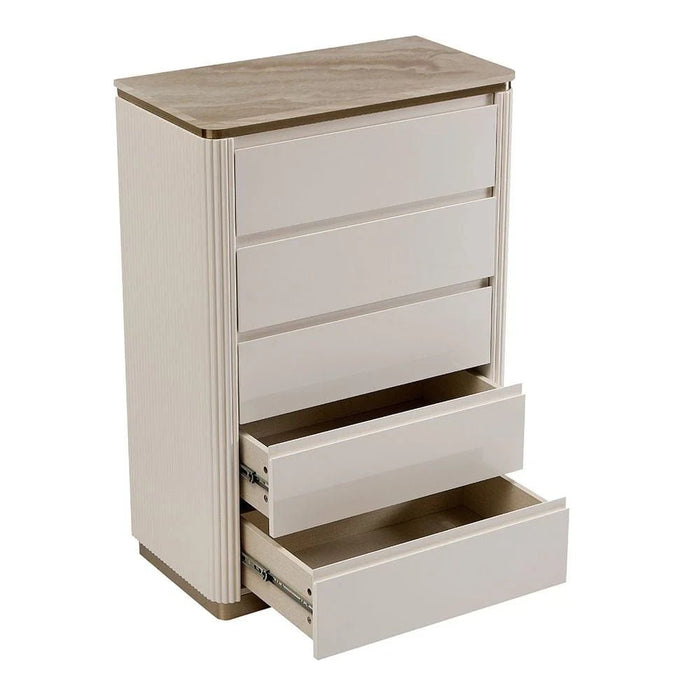 Ashton Chest of 5 Drawers - Beige/Brushed Gold - With 2-Year Warranty