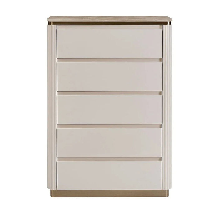 Ashton Chest of 5 Drawers - Beige/Brushed Gold - With 2-Year Warranty