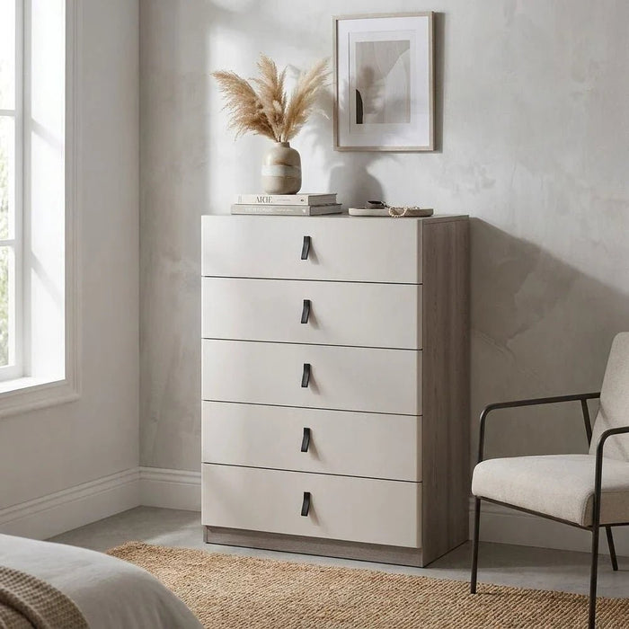 Trevor Chest Of 5 Drawer - Beige/L. Grey
