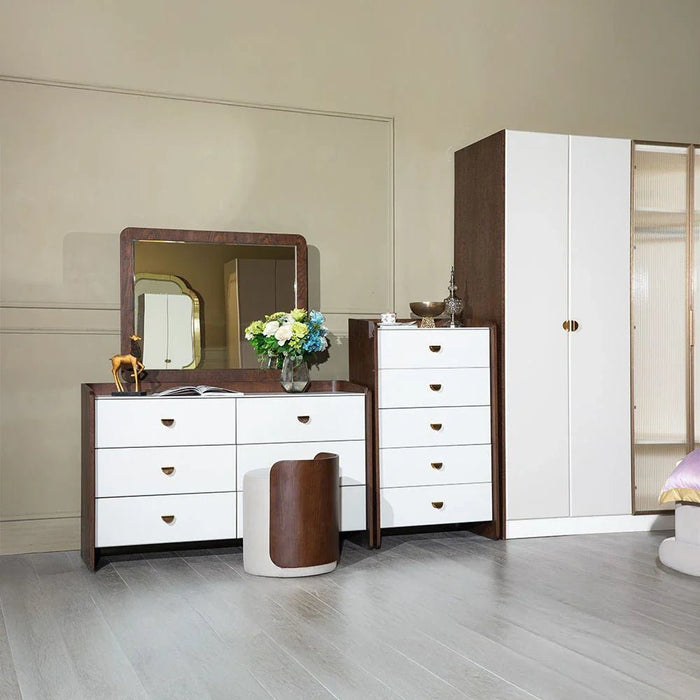 Alhamra 5 Drawer Chest Cabinet-D.Brown/White/Green