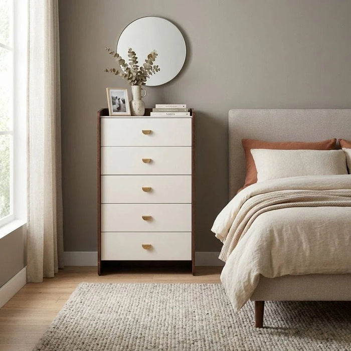 Alhamra 5 Drawer Chest Cabinet-D.Brown/White/Green