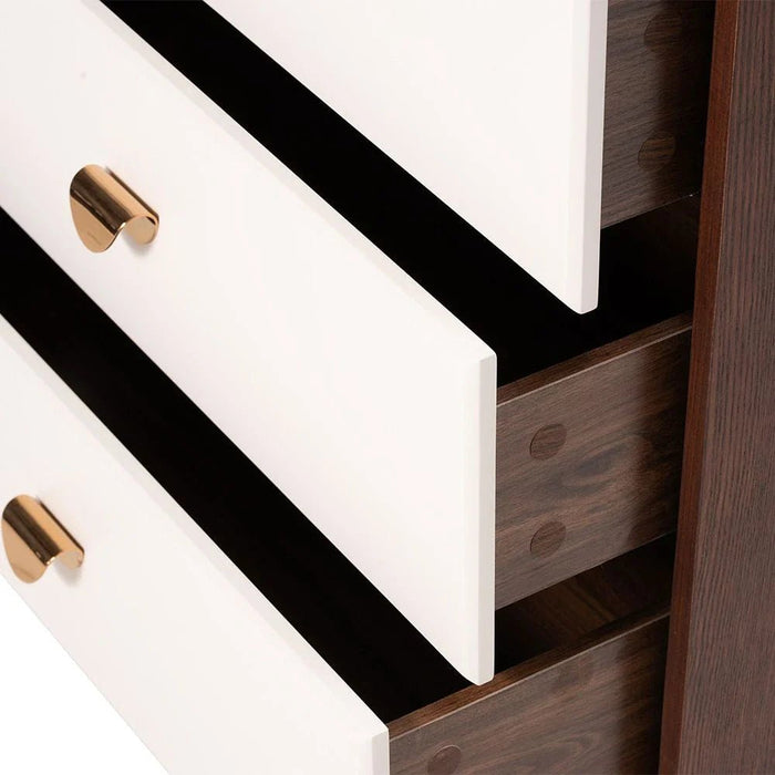 Alhamra 5 Drawer Chest Cabinet-D.Brown/White/Green