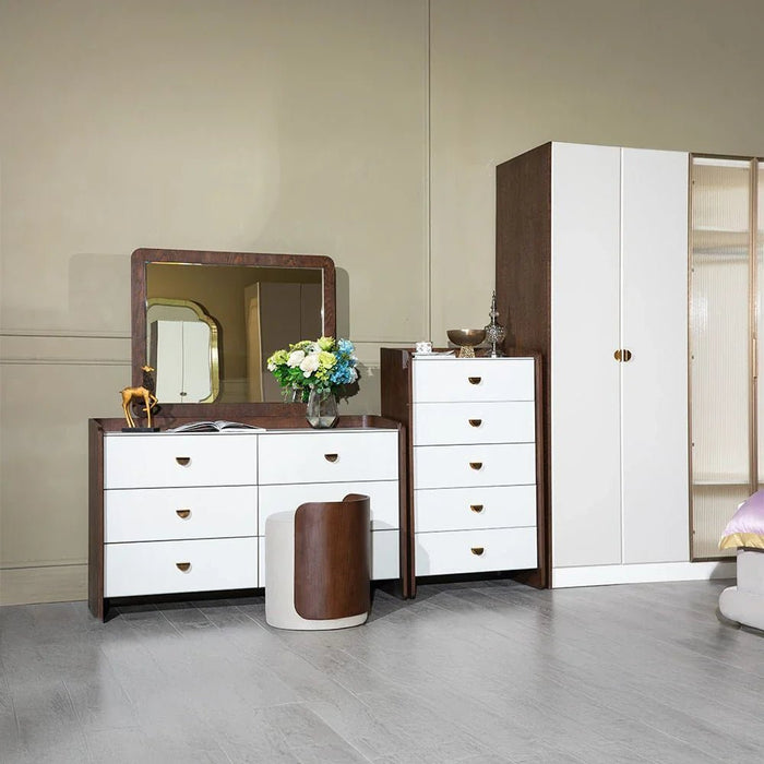 Alhamra Dresser with Mirror & Stool - Dark Brown/White/Green - With 2-Year Warranty