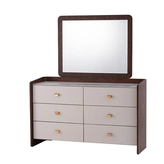 Alhamra Dresser with Mirror & Stool - Dark Brown/White/Green - With 2-Year Warranty
