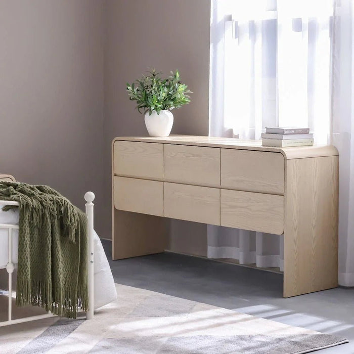 Cassie 6-Drawer Wide Dressing Cabinet - Natural/Ashwood - With 2-Year Warranty