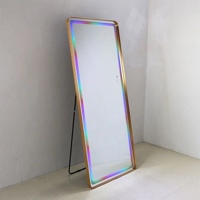 Oakleaf Floor Mirror with RGB LED Lights + Bluetooth Speaker & Touch Screen Button - Gold - With 2-Year Warranty