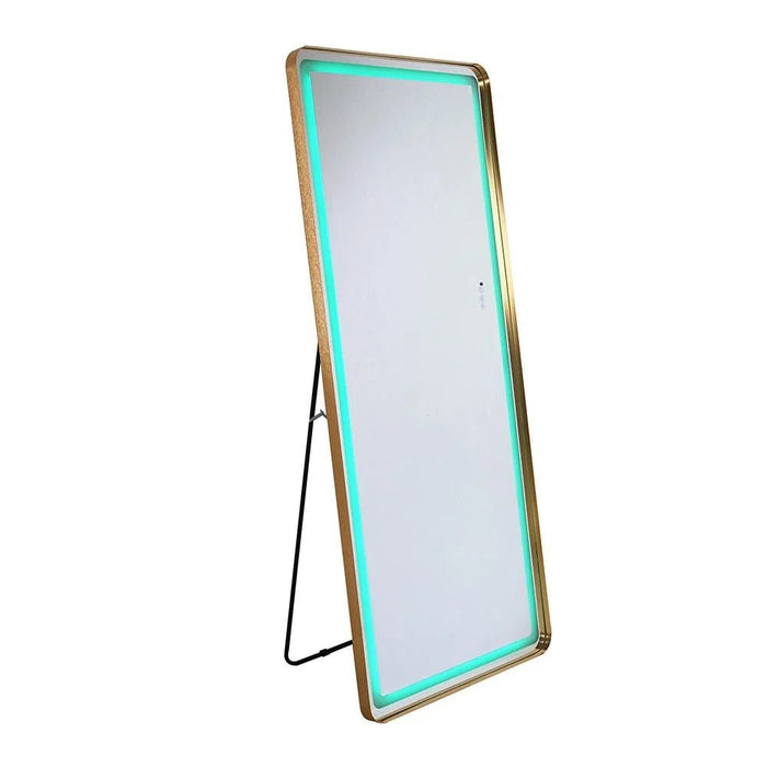 Oakleaf Floor Mirror with RGB LED Lights + Bluetooth Speaker & Touch Screen Button - Gold - With 2-Year Warranty