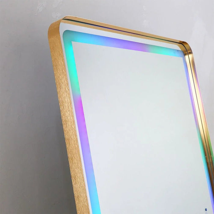Oakleaf Floor Mirror with RGB LED Lights + Bluetooth Speaker & Touch Screen Button - Gold - With 2-Year Warranty