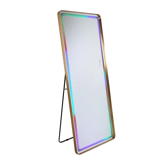 Oakleaf Floor Mirror with RGB LED Lights + Bluetooth Speaker & Touch Screen Button - Gold - With 2-Year Warranty