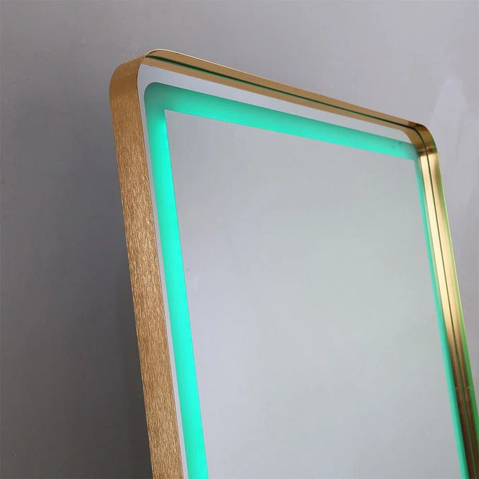 Oakleaf Floor Mirror with RGB LED Lights + Bluetooth Speaker & Touch Screen Button - Gold - With 2-Year Warranty