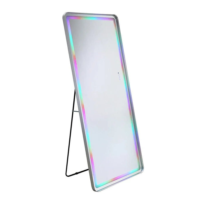 Oakleaf Floor Mirror with RGB LED Lights + Bluetooth Speaker & Touch Screen Button - Silver - With 2-Year Warranty