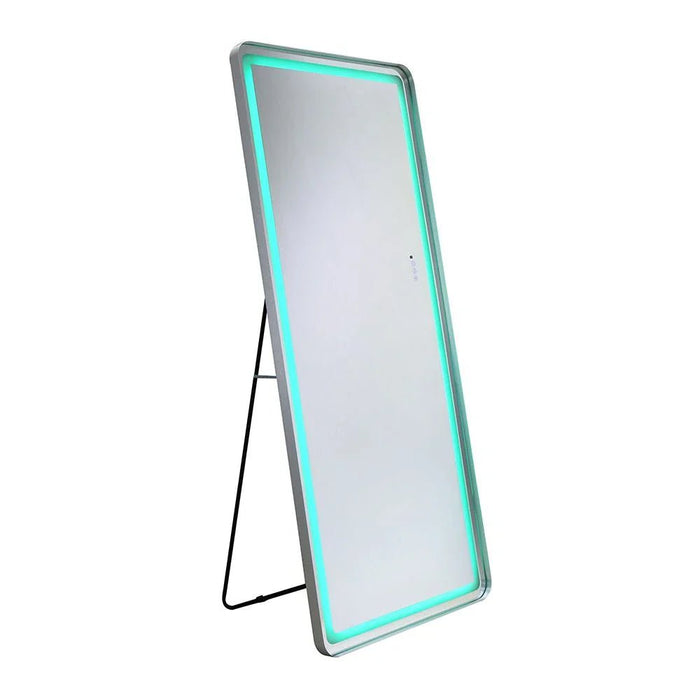 Oakleaf Floor Mirror with RGB LED Lights + Bluetooth Speaker & Touch Screen Button - Silver - With 2-Year Warranty