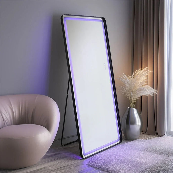 Oakleaf Floor Mirror with RGB LED Lights + Bluetooth Speaker & Touch Screen Button-Black-With 2-Year Warranty