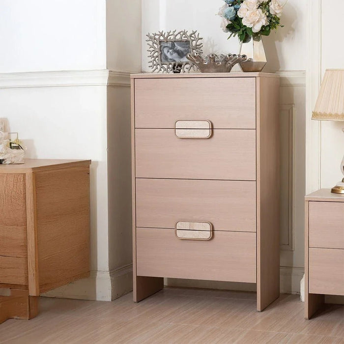 Travvy Chest of 4 Drawers with Travertine Stone Top-Dark Beige-With 3-Year Warranty
