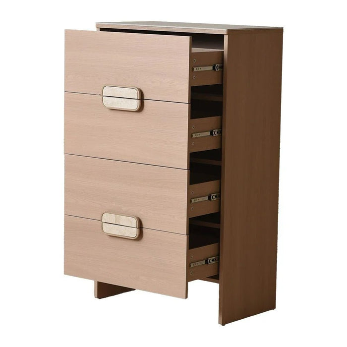 Travvy Chest of 4 Drawers with Travertine Stone Top-Dark Beige-With 3-Year Warranty