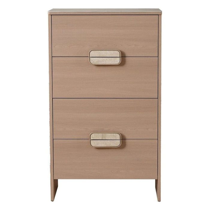 Travvy Chest of 4 Drawers with Travertine Stone Top-Dark Beige-With 3-Year Warranty