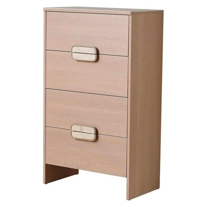 Travvy Chest of 4 Drawers with Travertine Stone Top-Dark Beige-With 3-Year Warranty