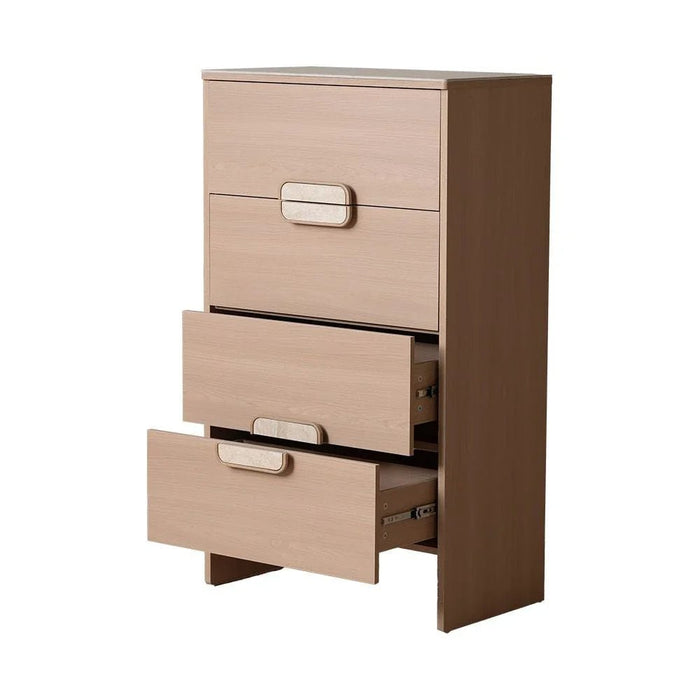 Travvy Chest of 4 Drawers with Travertine Stone Top-Dark Beige-With 3-Year Warranty