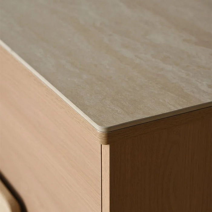 Travvy Chest of 4 Drawers with Travertine Stone Top-Dark Beige-With 3-Year Warranty