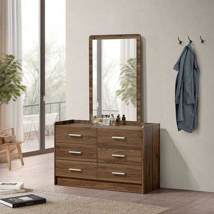 Supreme 6Drawers Master Dresser With Mirror-Light Walnut