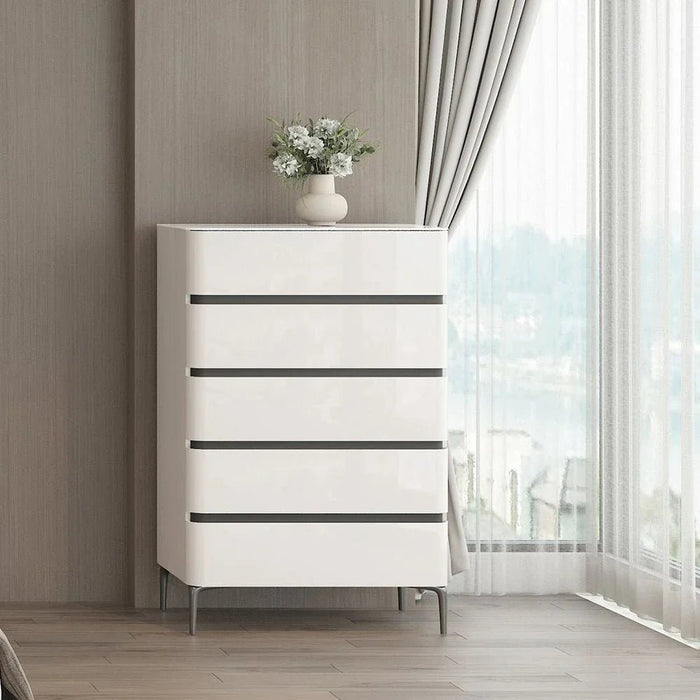 Santelmo Chest of 5 Drawers - High Gloss Light Beige - With 2-Year Warranty