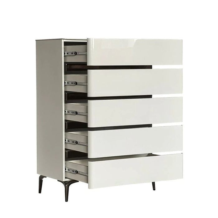 Santelmo Chest of 5 Drawers - High Gloss Light Beige - With 2-Year Warranty