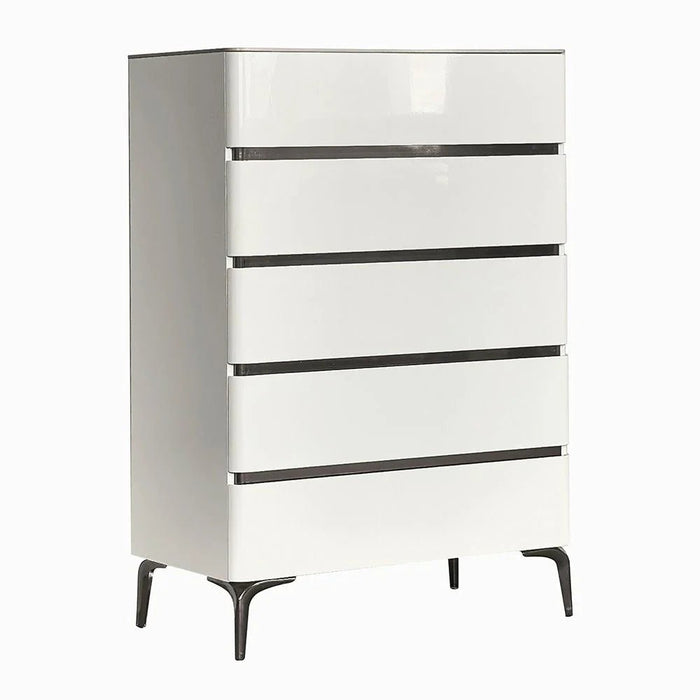 Santelmo Chest of 5 Drawers - High Gloss Light Beige - With 2-Year Warranty