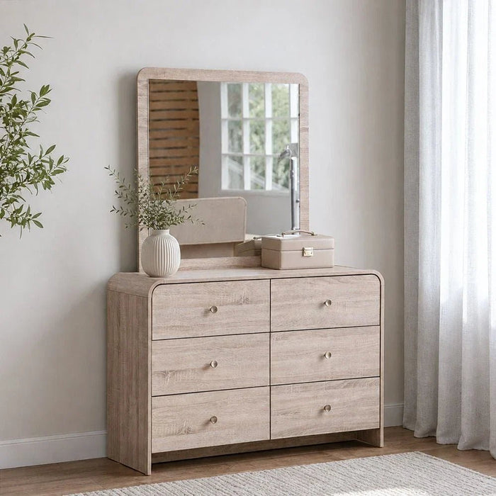 Monro 6 Drawer Dresser with Mirror-Natural Oak