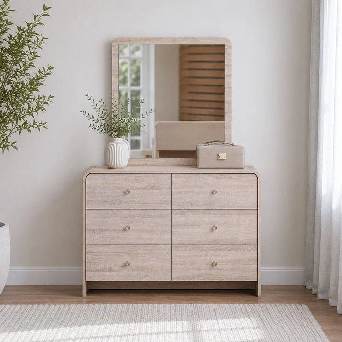 Monro 6 Drawer Dresser with Mirror-Natural Oak
