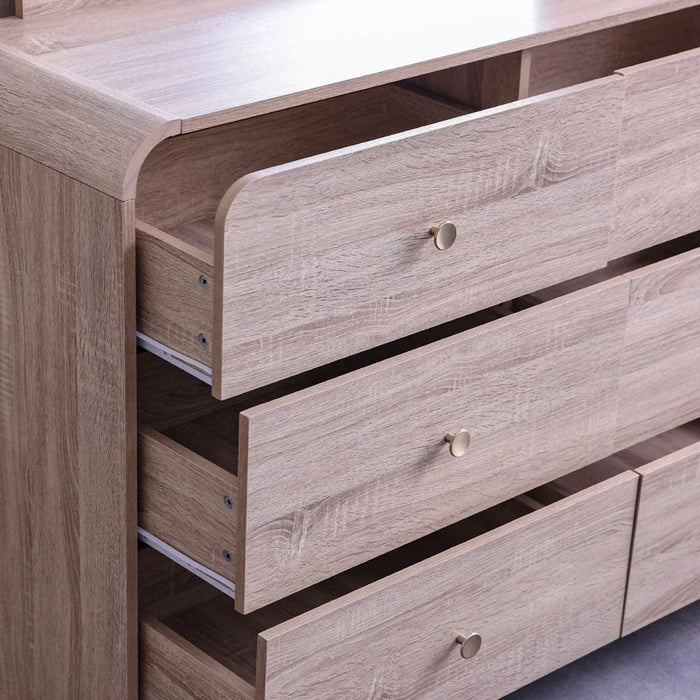 Monro 6 Drawer Dresser with Mirror-Natural Oak