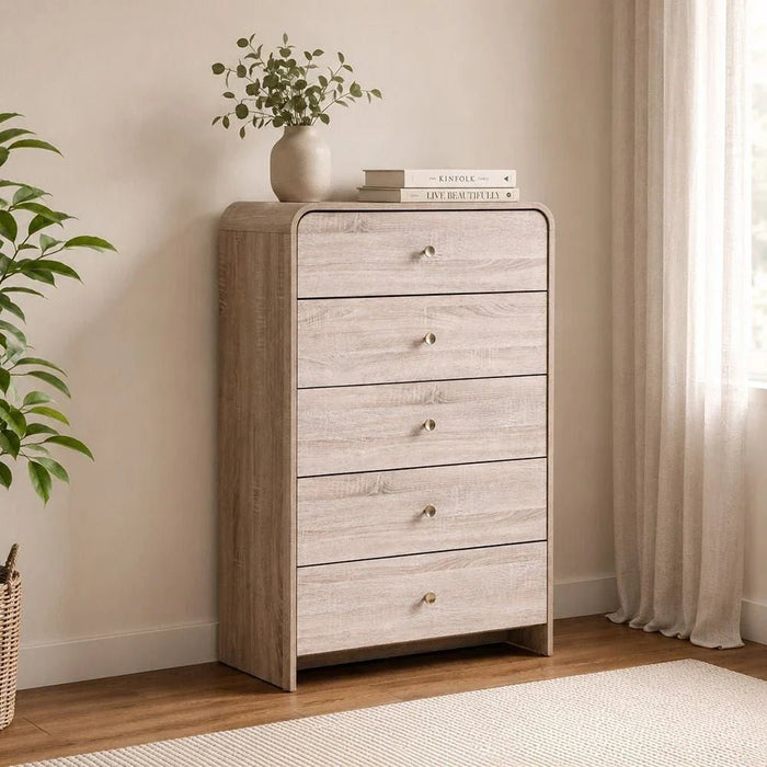 Monro Chest of 5 Drawers - Natural Oak - With 2-Year Warranty
