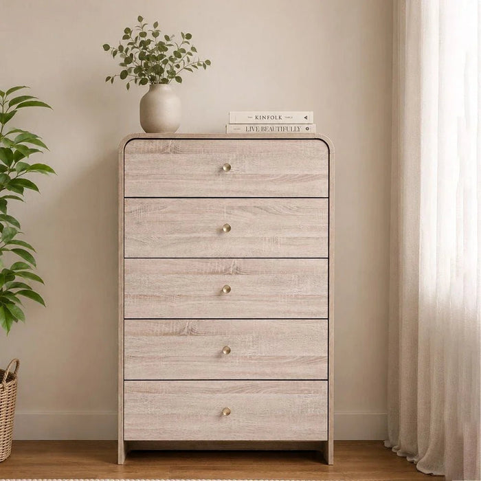 Monro Chest of 5 Drawers - Natural Oak - With 2-Year Warranty